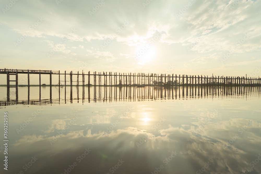 U Bein Bridge with lake, Wooden Bridge in Mon village, Myanmar or Burma, Asia. U Bein Bridge with lake, Wooden Bridge in Mon village, Myanmar or Burma, Asia.