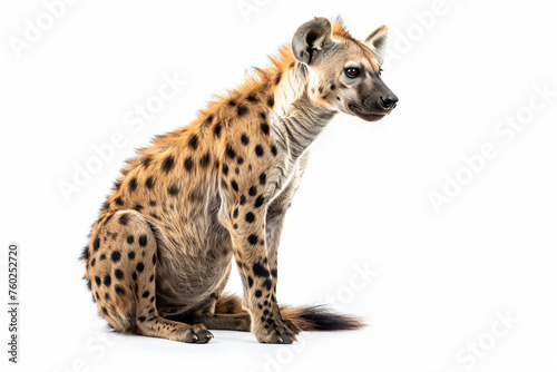 a hyena sitting on a white surface