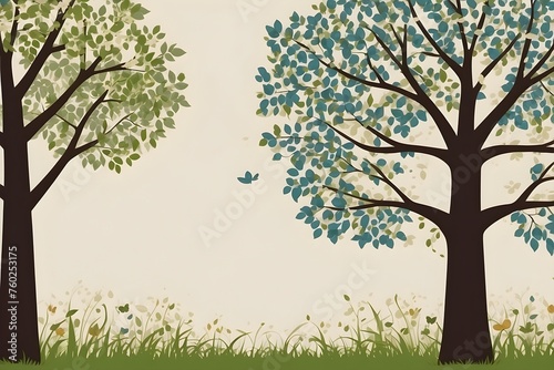 Character of tree and leaf wallpaper 