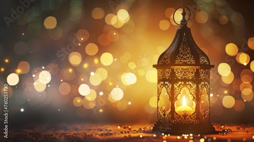eid mubarak and eid al adha lantern in a light background, islamic golden lantern celebration of islamic
