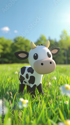  Adorable animated cow grazing on lush green meadow. Delightful simplicity in motion. Perfect for adding charm to your project. 