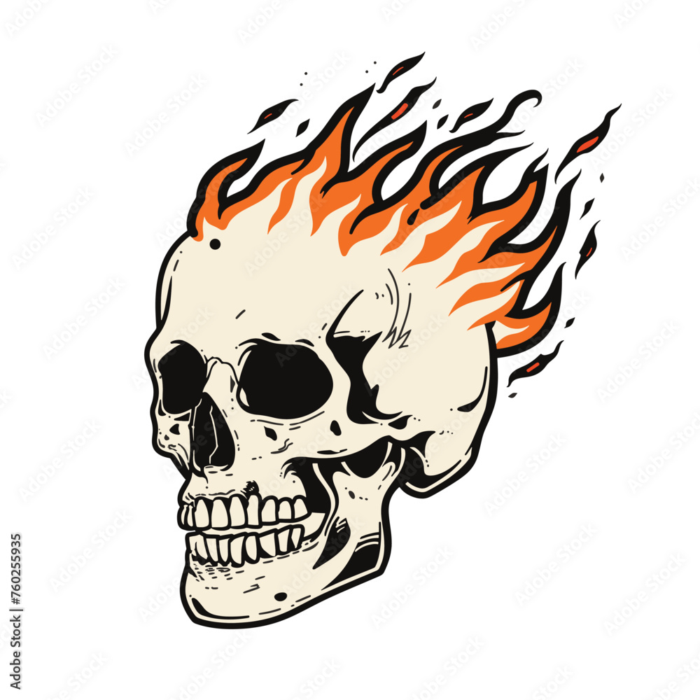 Fototapeta premium A flaming skull. Flames rising from a human skull