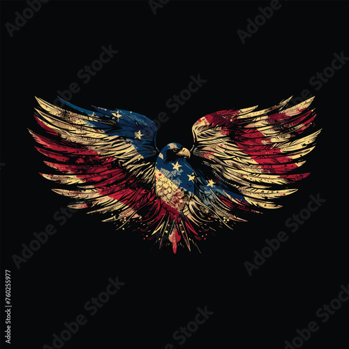Vector illustration of a design featuring the American flag and eagle feathers.