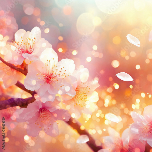Cherry blossoms, petals, breeze, warm sunshine, healing, loveliness, flying