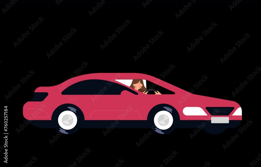 2D Illustrated Girl Driving a Luxury Red Sport Car. Vehicle Running Perfect Loop Video with Alpha Channel. 2D Illustrated Girl Driving a Luxury Red Sport Car. Vehicle Running Perfect Loop Video with Alpha Channel.