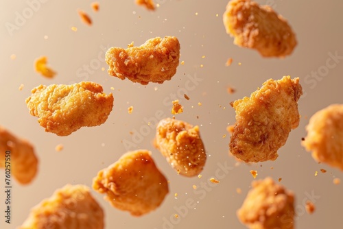 Crispy Chicken Nuggets Falling Mid-Air.