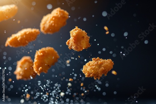 Crispy Chicken Nuggets Falling Mid-Air.