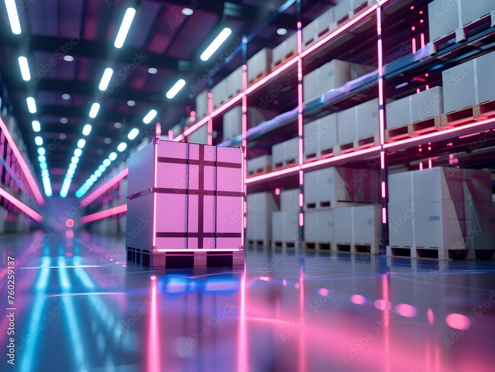 Fototapeta premium Futuristic Digital Warehouse with Smart Logistics and Minimalistic Design using Augmented Reality