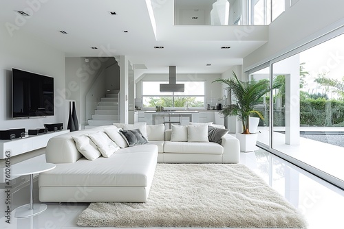 Simple modern living room interior in white.
