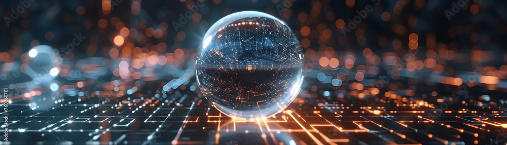 © yelosole - Circuit-Embellished Glass Sphere Illuminating a Futuristic Digital Landscape