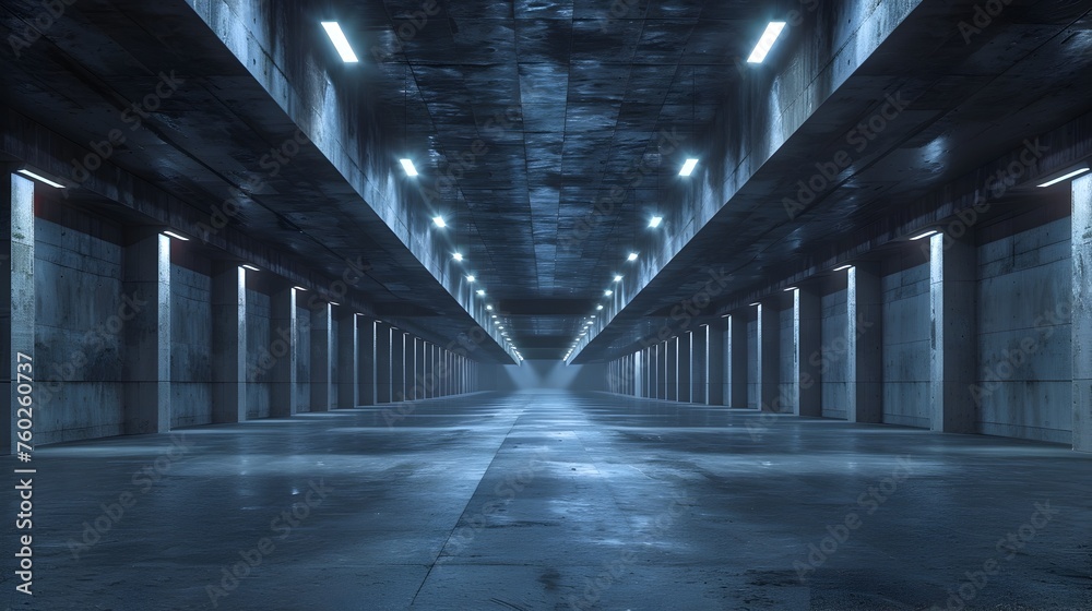 Vast Underground Concrete Tunnel: Cinematic Sci-Fi Futuristic Hangar