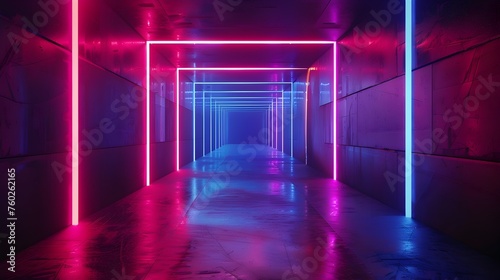 Futuristic Sci-Fi Neon Corridor Bathed in Blue and Pink Hues