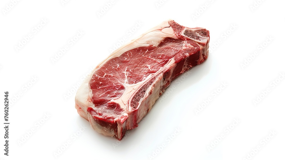 picture of raw dry aged new york steak on clean white background