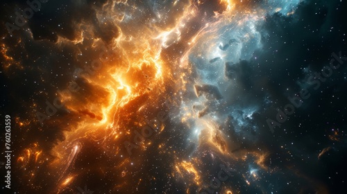 Majestic Space Nebula, Cosmic Dust Clouds, Orange-Yellow Hues, Celestial, Astronomy Background, Ethereal Cosmic Landscape, Stargazing: Galactic Marvels, Celestial Beauty.