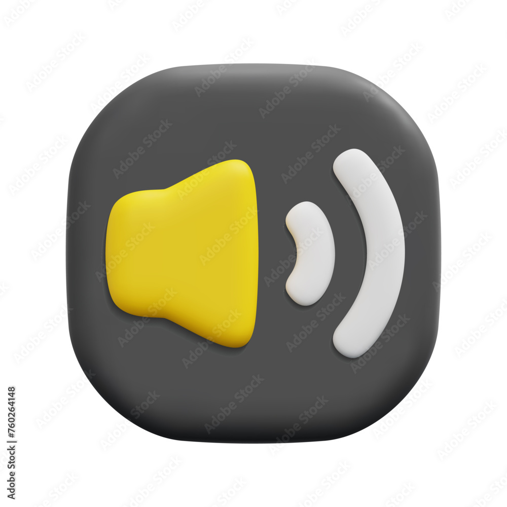 Fototapeta premium 3d vector volume button icon. Isolated on white background. 3d user interface and interface ui symbol concept. Cartoon minimal style. 3d ui button icon vector render illustration.