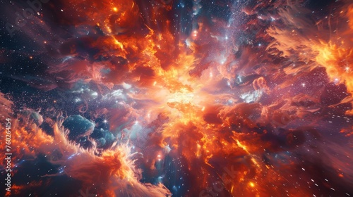 Majestic Space Nebula, Cosmic Dust Clouds, Orange-Yellow Hues, Celestial, Astronomy Background, Ethereal Cosmic Landscape, Stargazing: Galactic Marvels, Celestial Beauty. © Mark