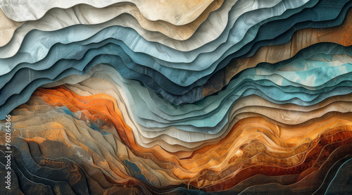 Abstract image with organic patterns and flowing lines in earthy hues suggesting topographical layers, ai generated