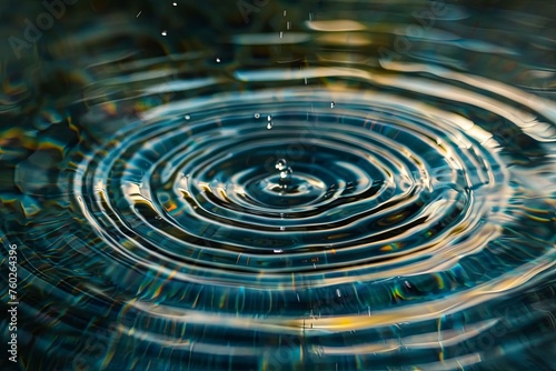 Detailed view of concentric water ripples with a vibrant green backdrop. Generative AI