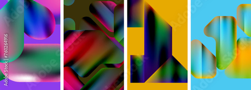 Set of colorful geometric posters - round shapes and circles with fluid color gradients. Abstract backgrounds for wallpaper, business card, cover, poster, banner, brochure, header, website