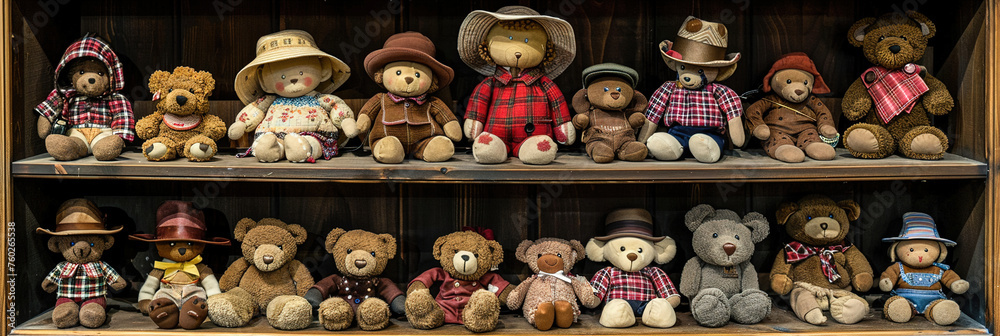 A selection of retro dolls and stuffed animals arranged in a whimsical display. A selection of retro dolls and stuffed animals arranged in a whimsical display.