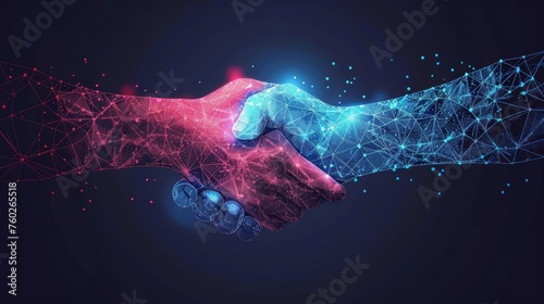 Futuristic Handshake with Digital Partner, AI Machine Learning, Abstract Illustration