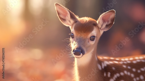A baby deer with big doe eyes and delicate spots on its fur photo