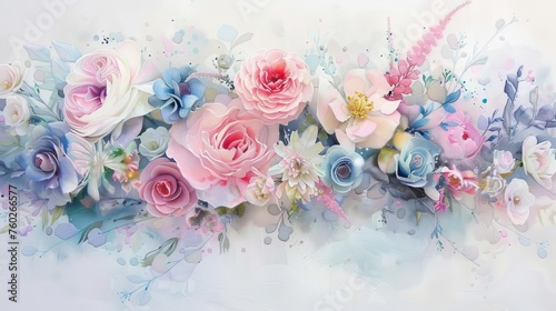 Whimsical watercolor floral arrangement with pastel hues and delicate details