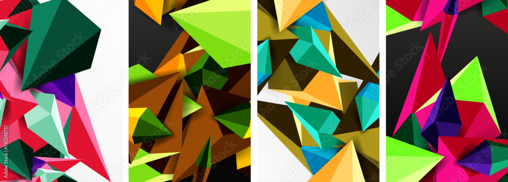 Mosaic triangles poster geometric abstract background set Mosaic triangles poster geometric abstract background set