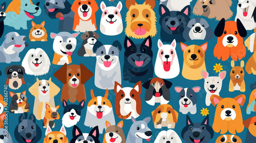 Playful Dogs Family Vector Pattern, Flat Design