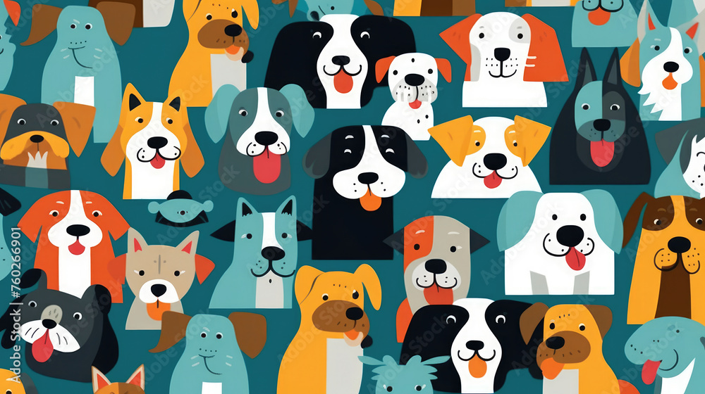 Playful Dogs Family Vector Pattern, Flat Design