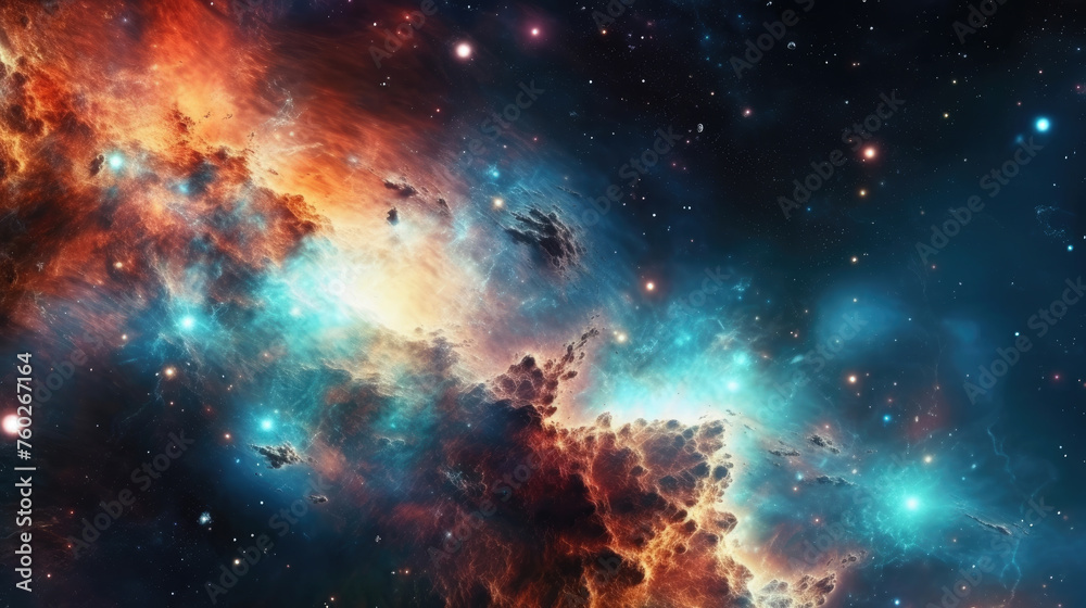Obraz premium Galaxies Adorned with Bright Stars and Orbiting Planets