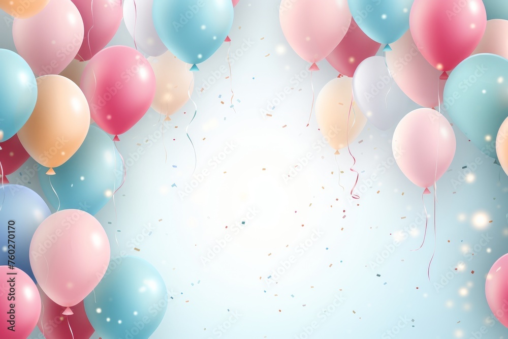 Balloons birthday greeting background, for a party. Copy space.