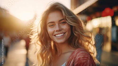 Smiling Young Woman Enjoying City Morning
