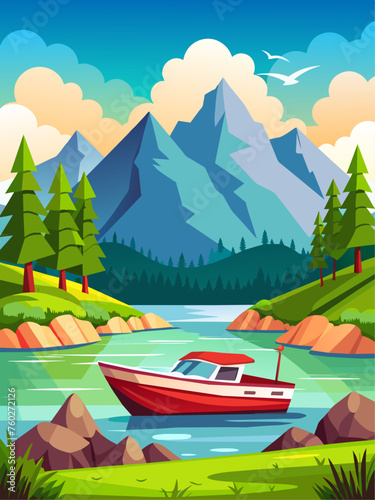 motorboat vector landscape background