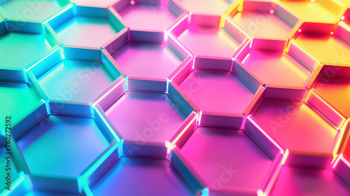 Abstract background of hexagon background. Colorful hexagons background  chaotic hexagons. Colorful background with glowing elements.