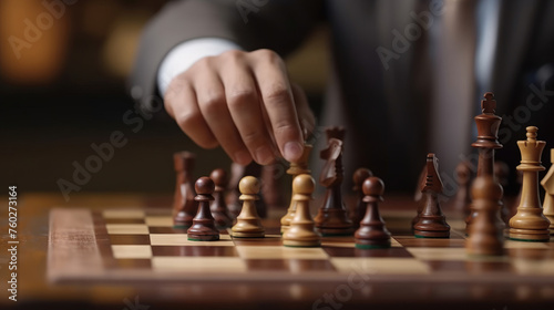 Wallpaper Mural Close-up of Businessman Moving Chess Piece on Board Torontodigital.ca