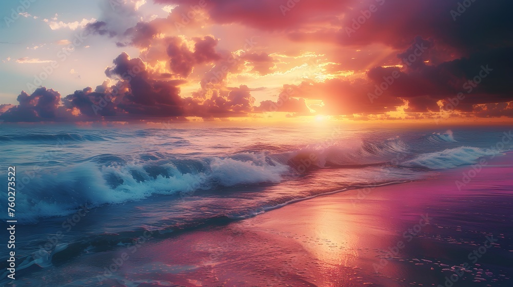 Tranquil Beach Sunset - Vibrant Colors and Dreamy Atmosphere