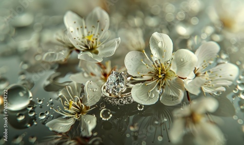 Macro shot of delicate fruit tree flowers with beautiful light generated AI