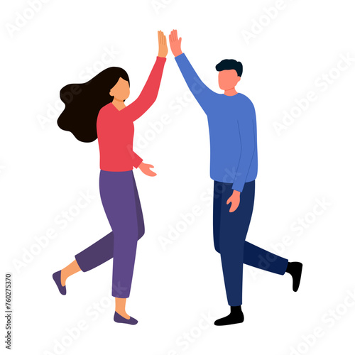 Happy people giving high five. Friends greeting or supporting each other. Informal hi gesture. Concept of friendship, partnership and success.