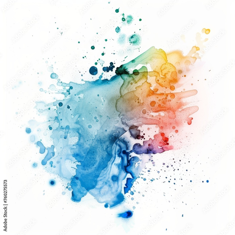 vibrant watercolor splash merges a spectrum of colors from cool blues to warm yellows and reds on a pure white background, invoking artistic freedom.