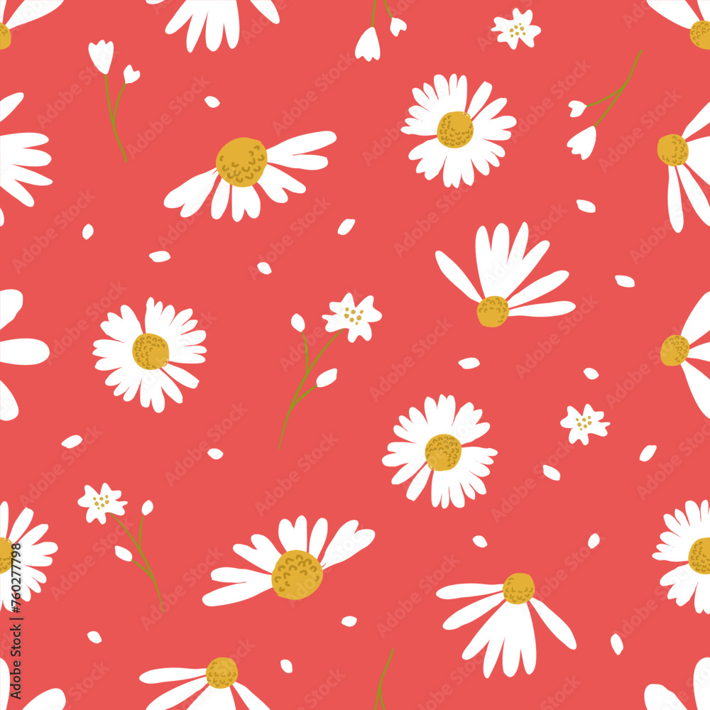 Chamomile flower cute seamless pattern background. for pattern fashion backdrop, flower pattern fabric web design, botanical, card, flower small blooming wallpaper and all on background summer tone.