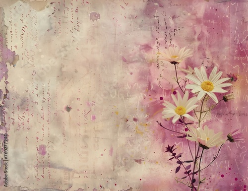 daisies piece paper pink zen gorgeous rustic faded parchment contemporary artistic collage canvas nouveau tenderness song