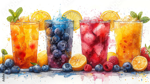 Fruit juice watercolor painting