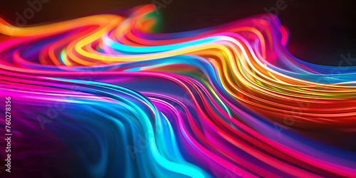 3D Abstract colorful neon wave is shown on a black background 