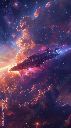 spaceship flying clouds sky still endgame starship enterprise purple crimson streaming warship design galaxy bottle arcane league legends big graphic seiner ship photo