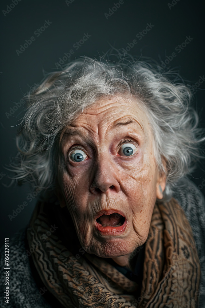 An old woman with a terrified look An old woman with a terrified look