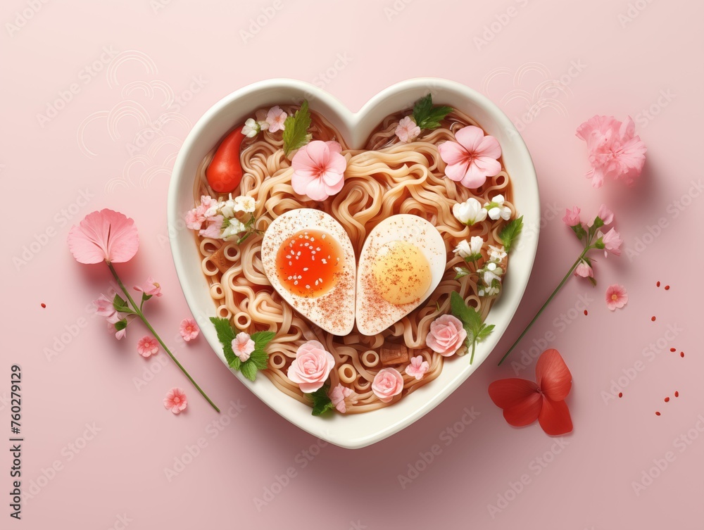 Love in a bowl Instant noodles forming heart shapes