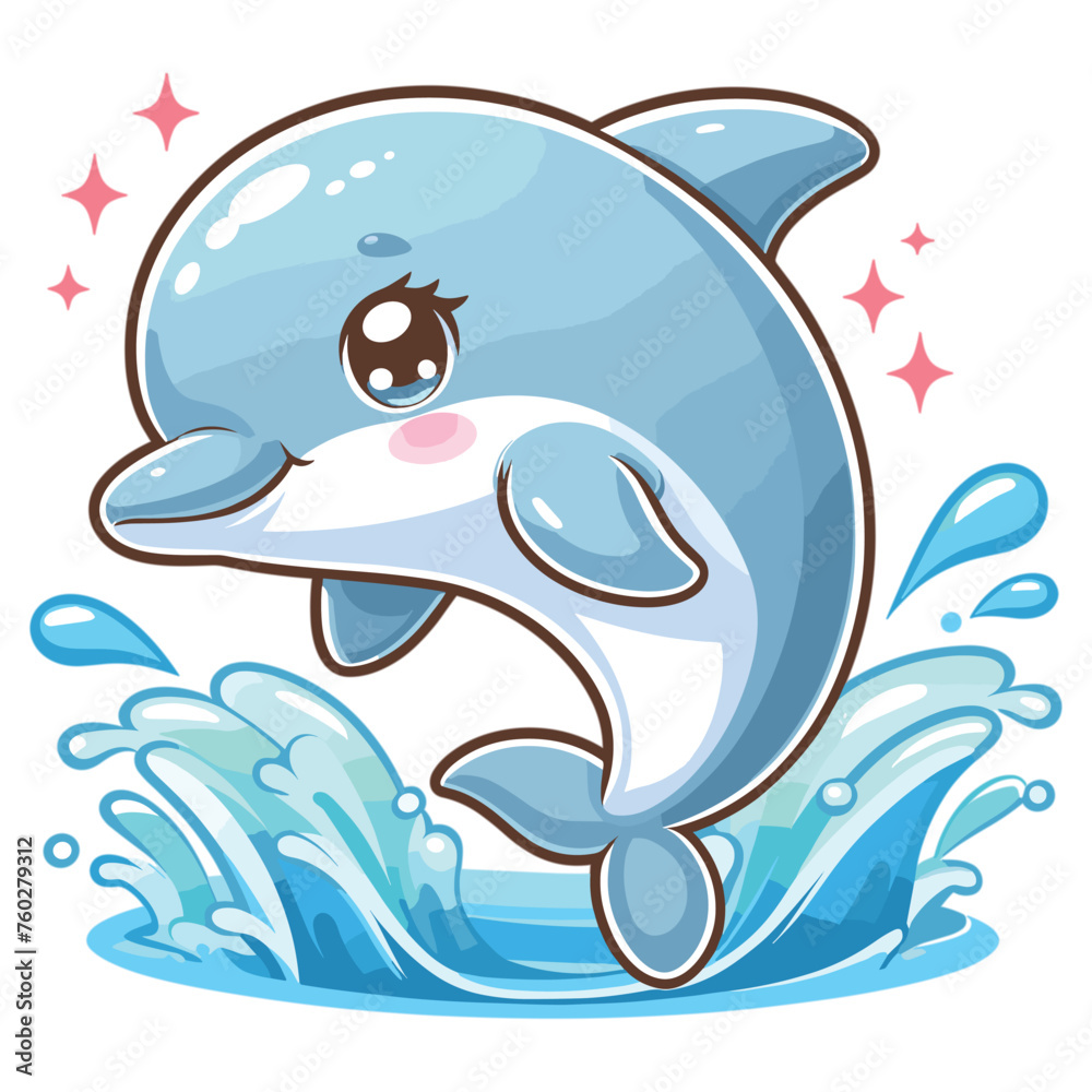 Fototapeta premium vector cute cartoon dolphin jumping out