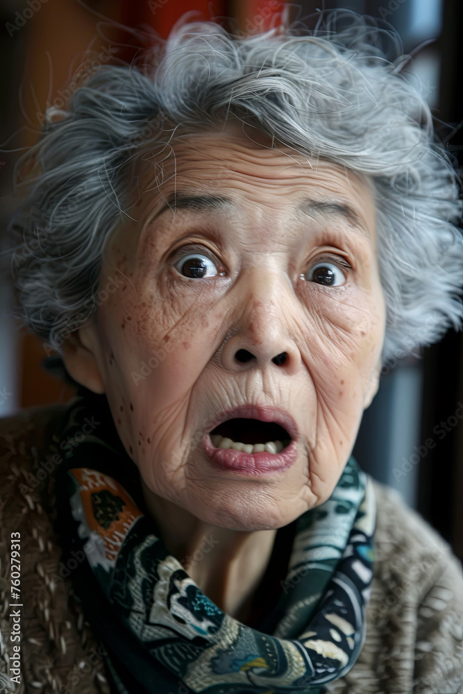 An old woman with a terrified look