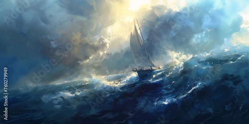 sailboat stormy ocean sun shining clouds breathtaking wave bright standing maelstrom ships sails underneath swirling liquids